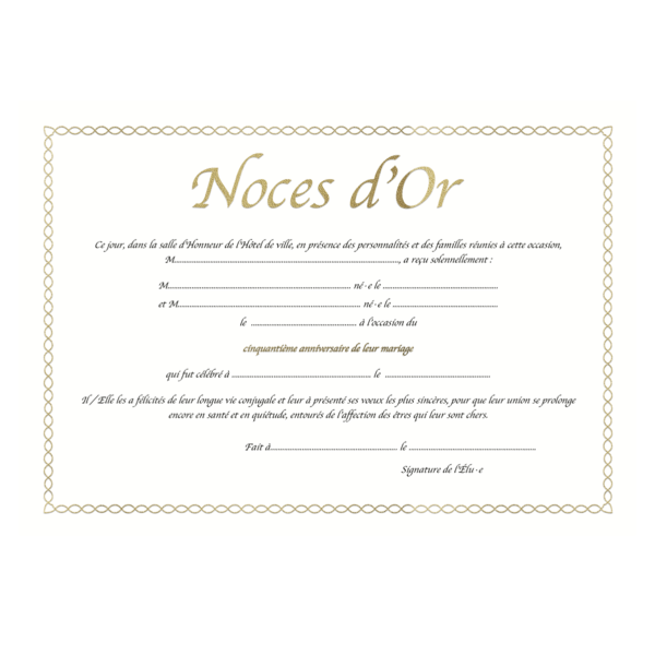 Diplôme Noces d'or