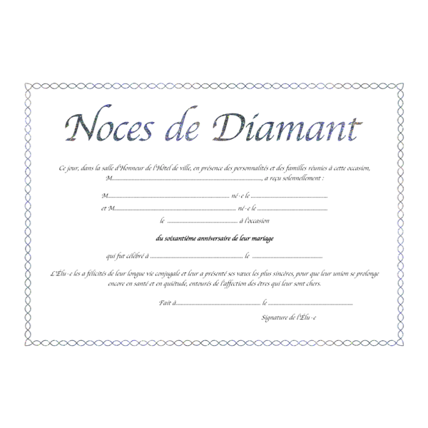 Diplome Noces de diamant