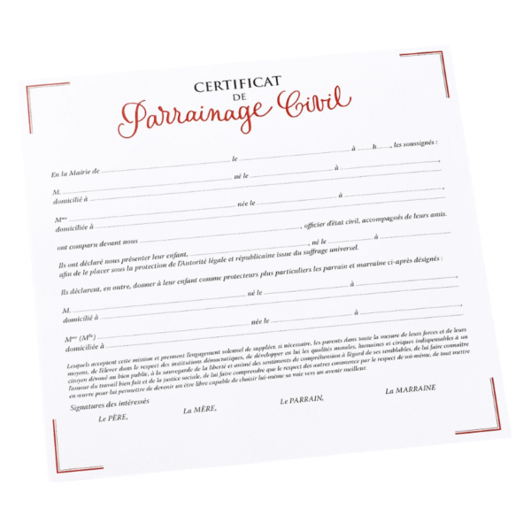 Certificat de parrainage civil lors de la cérémonie