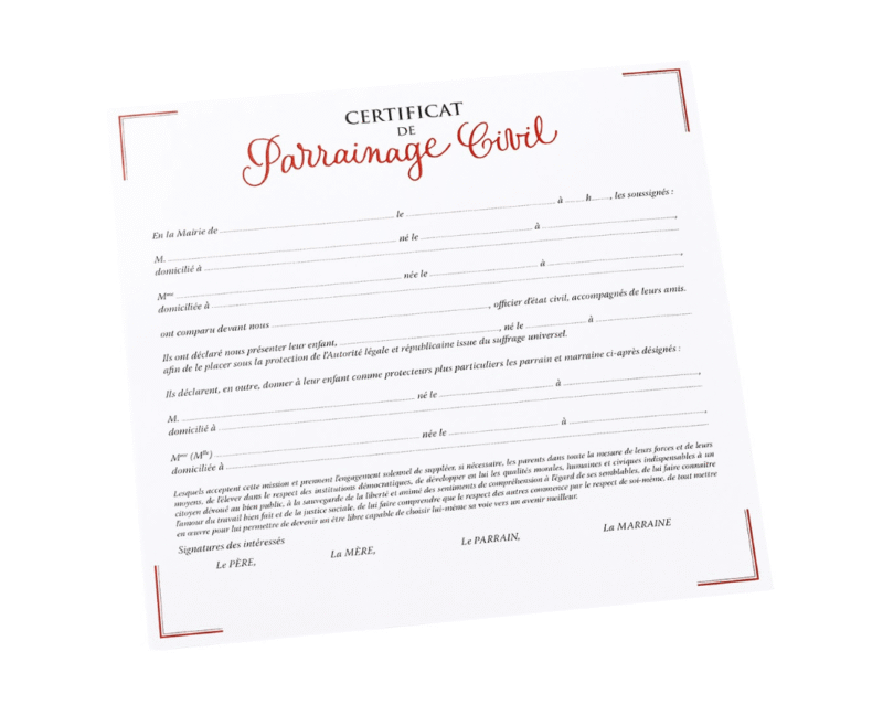 Certificat de parrainage civil lors de la cérémonie