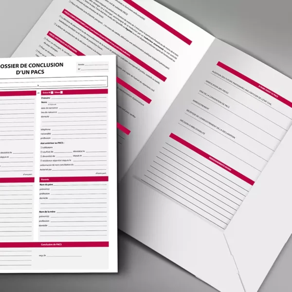Notre "dossier de Conclusion d'un Pacs" un incontournable Etat-Civil pour transmettre les informations au Tribunal.