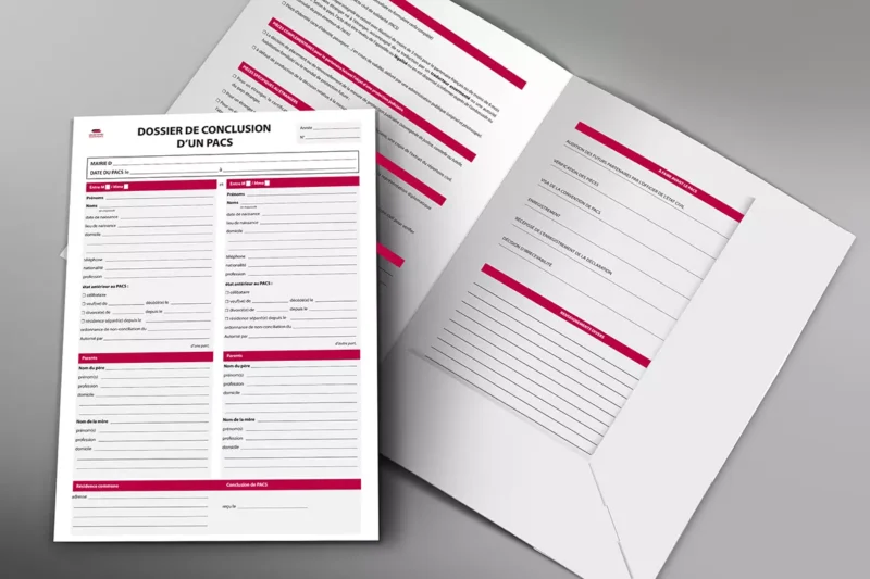Notre "dossier de Conclusion d'un Pacs" un incontournable Etat-Civil pour transmettre les informations au Tribunal.