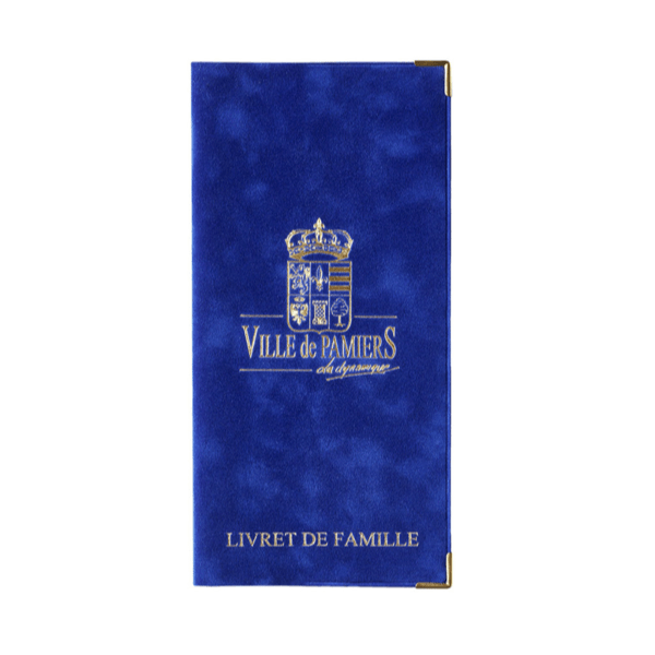 Étui livret de famille velours Bleu de France à personnaliser