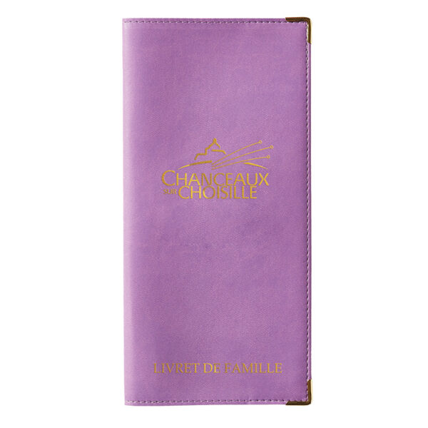 Etui de livret de famille simili-cuir lilas personnalisé - dorure