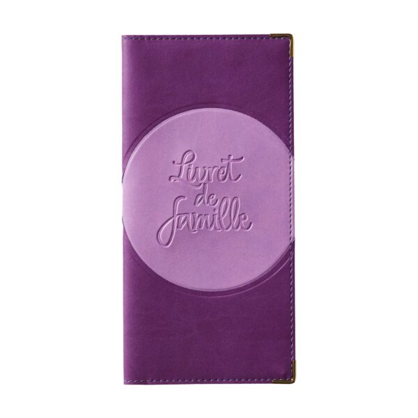 étui de livret de famille simili cuir duo violet lilas - gaufrage