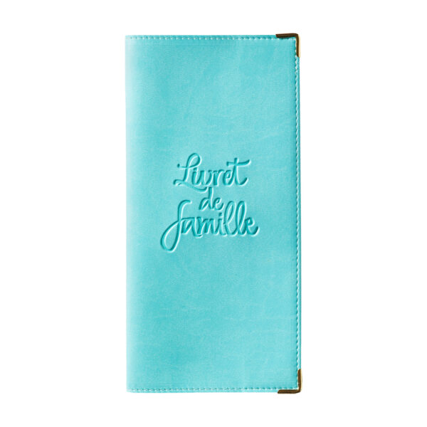 etui de livret de famille simili cuir lisse lagon - gaufrage