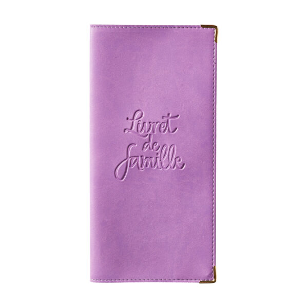 etui de livret de famille simili cuir lisse lilas - gaufrage