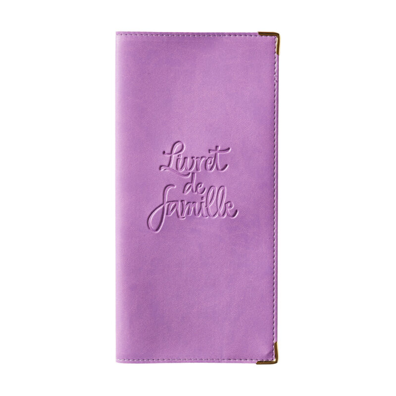 etui de livret de famille simili cuir lisse lilas - gaufrage