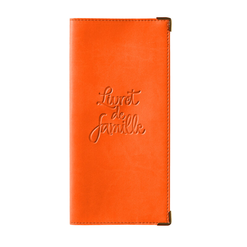 etui de livret de famille simili cuir lisse mandarine - gaufrage