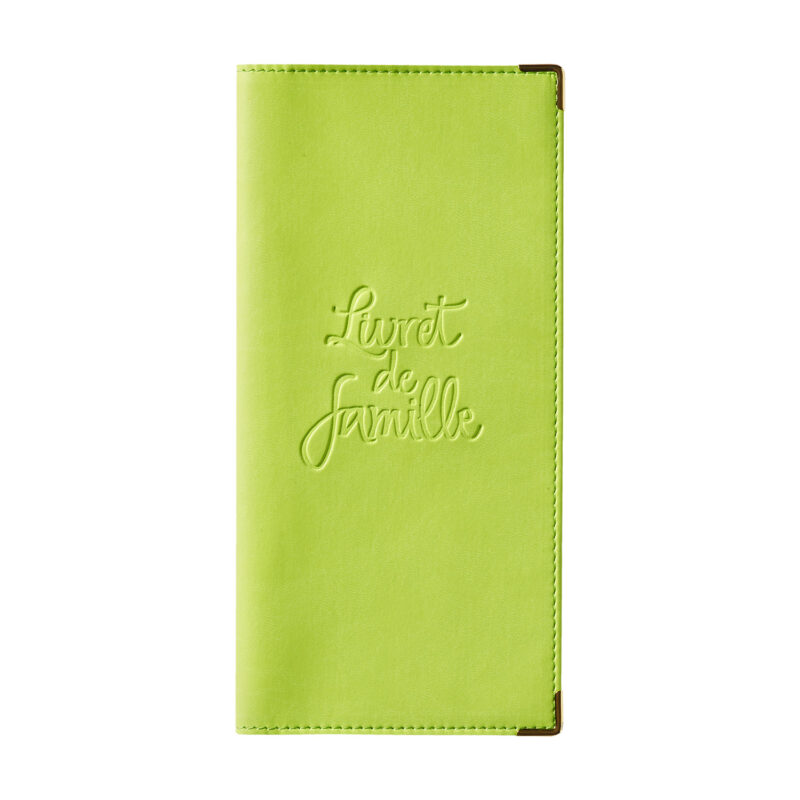 etui de livret de famille simili cuir lisse pistache - gaufrage