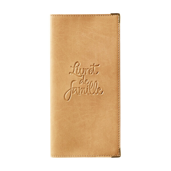 etui de livret de famille simili cuir lisse sable - gaufrage