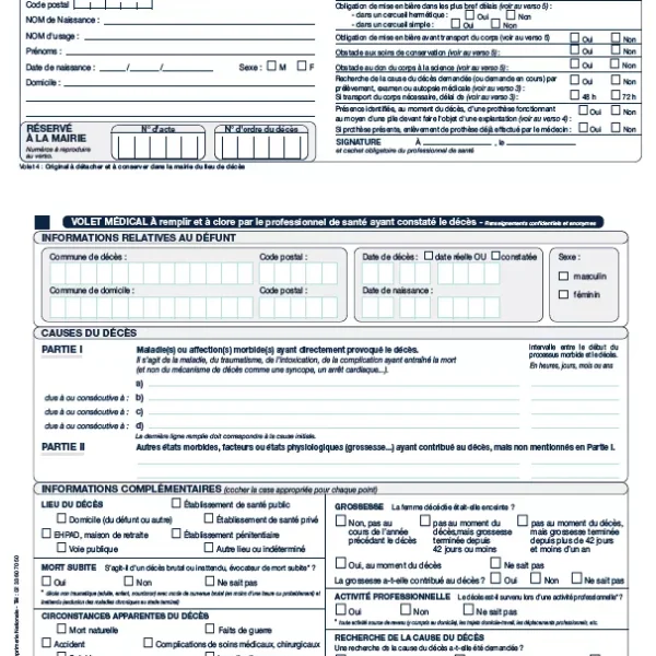 Certificat de décès - Modèle 2025