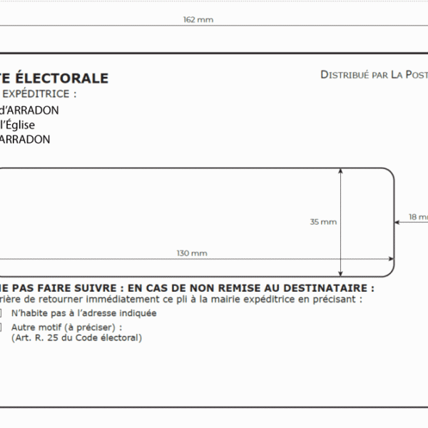 Enveloppe porteuse pour carte électorale personnalisée 2027 (Nouvelles normes La Poste)