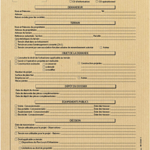 POCHETTE C4 de classement - Certificat d'urbanisme