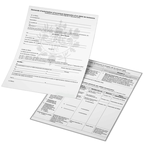 Formulaire pour débit de boissons temporaire