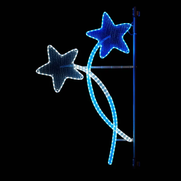 Illumination de Noël pour poteau – DUO ETOILES BLEUE ET BLANCHES