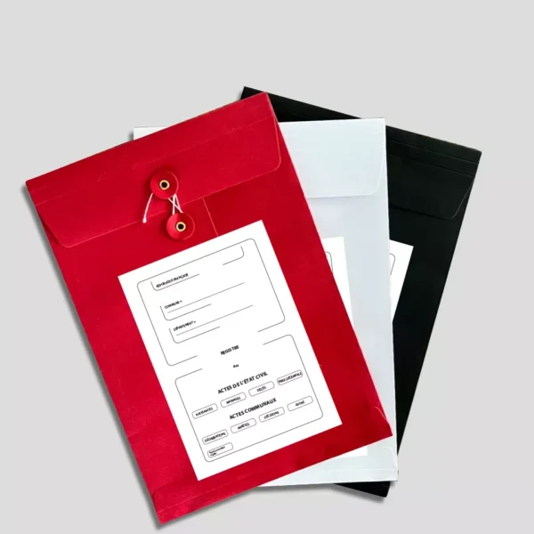Pochette reliure blanche, noire et rouge