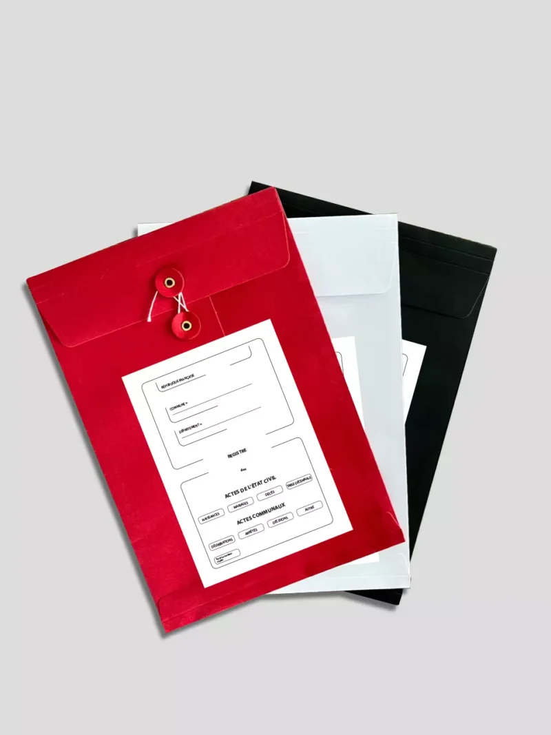 Pochette reliure blanche, noire et rouge