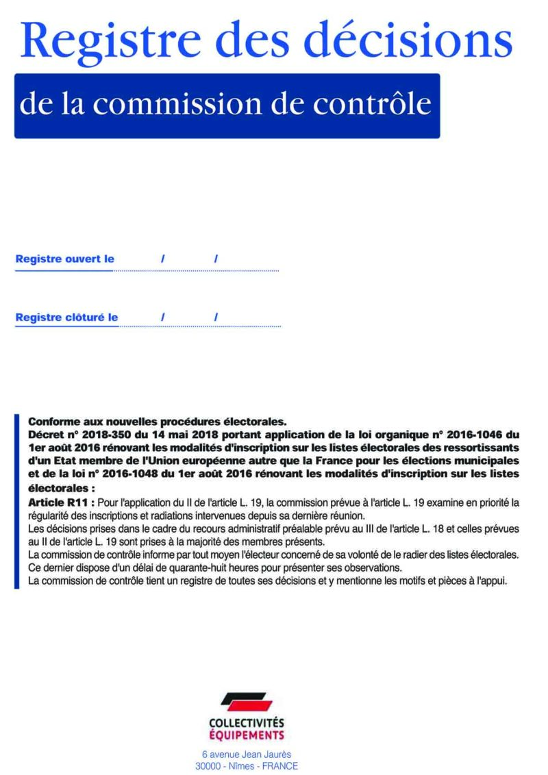Registre des décisions de la Commission de Contrôle