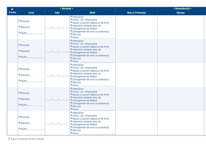Registre des demandes du livret de famille 4