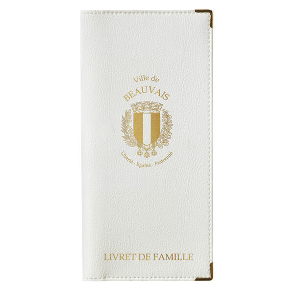 Etui de livret de famille grainé blanc - personnalisé dorure