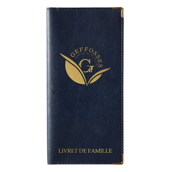 Etui de livret de famille grainé bleu - personnalisé dorure