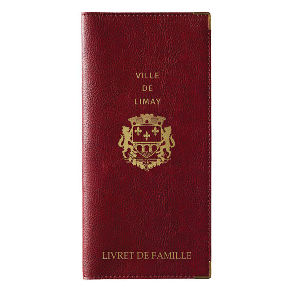 Etui de livret de famille grainé bordeaux - personnalisé dorure