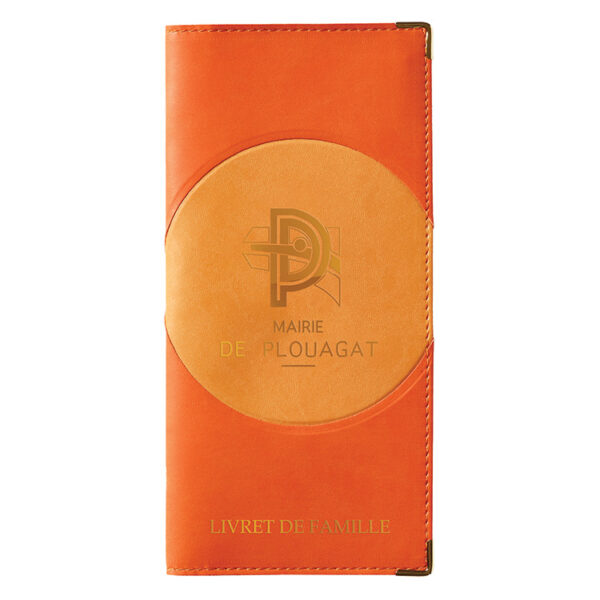 Etui de livret de famille simili-cuir duo mandarine personnalisé - dorure