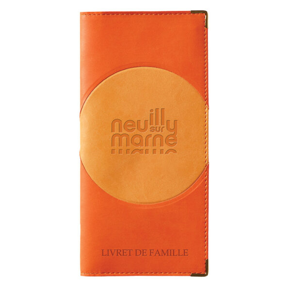 Etui de livret de famille simili-cuir duo mandarine personnalisé - gaufrage
