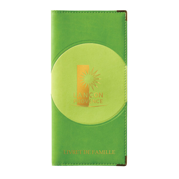 Etui de livret de famille simili-cuir duo pistache personnalisé - dorure