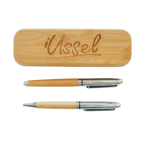 ETUI RECTANGULAIRE EN BOIS - 2 STYLOS - PERSONNALISE