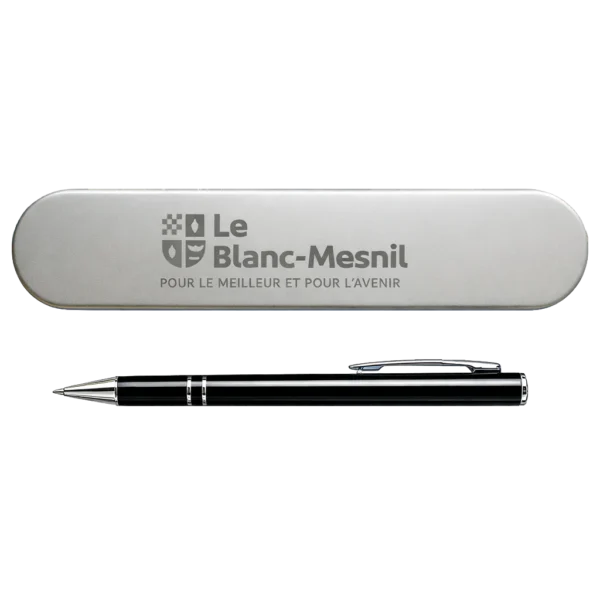 Parure métal argentée 1 stylo extérieure gravure