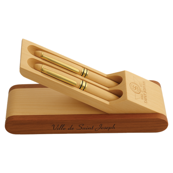 Écrin en bois – présentoir 2 stylos
