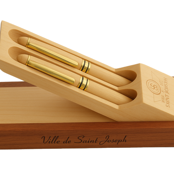 Écrin en bois – présentoir 2 stylos