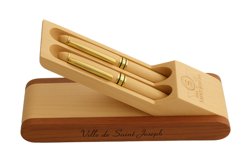 Écrin en bois – présentoir 2 stylos