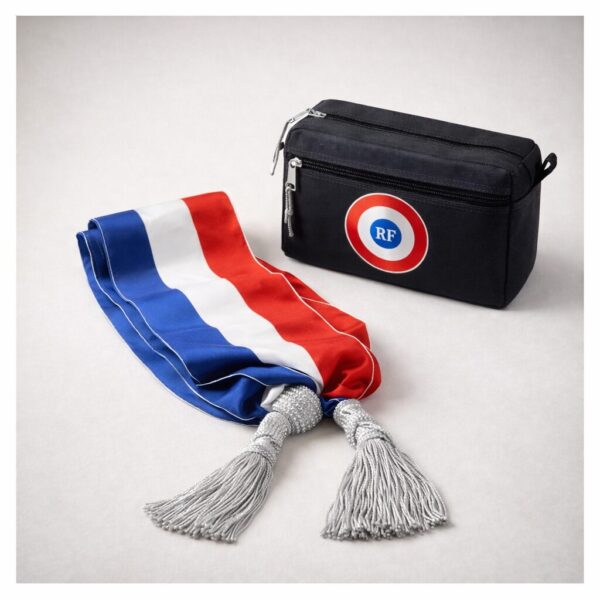 écharpe tricolore argenté pour élus et sa trousse